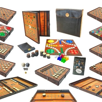 13 بازی وود کات چوبی همراه با کیف چرم مشکی ویژه